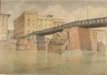 Rovine del Ponte S. Trinita con il ponte provvisorio Bailey dal greto dell'Arno a sud